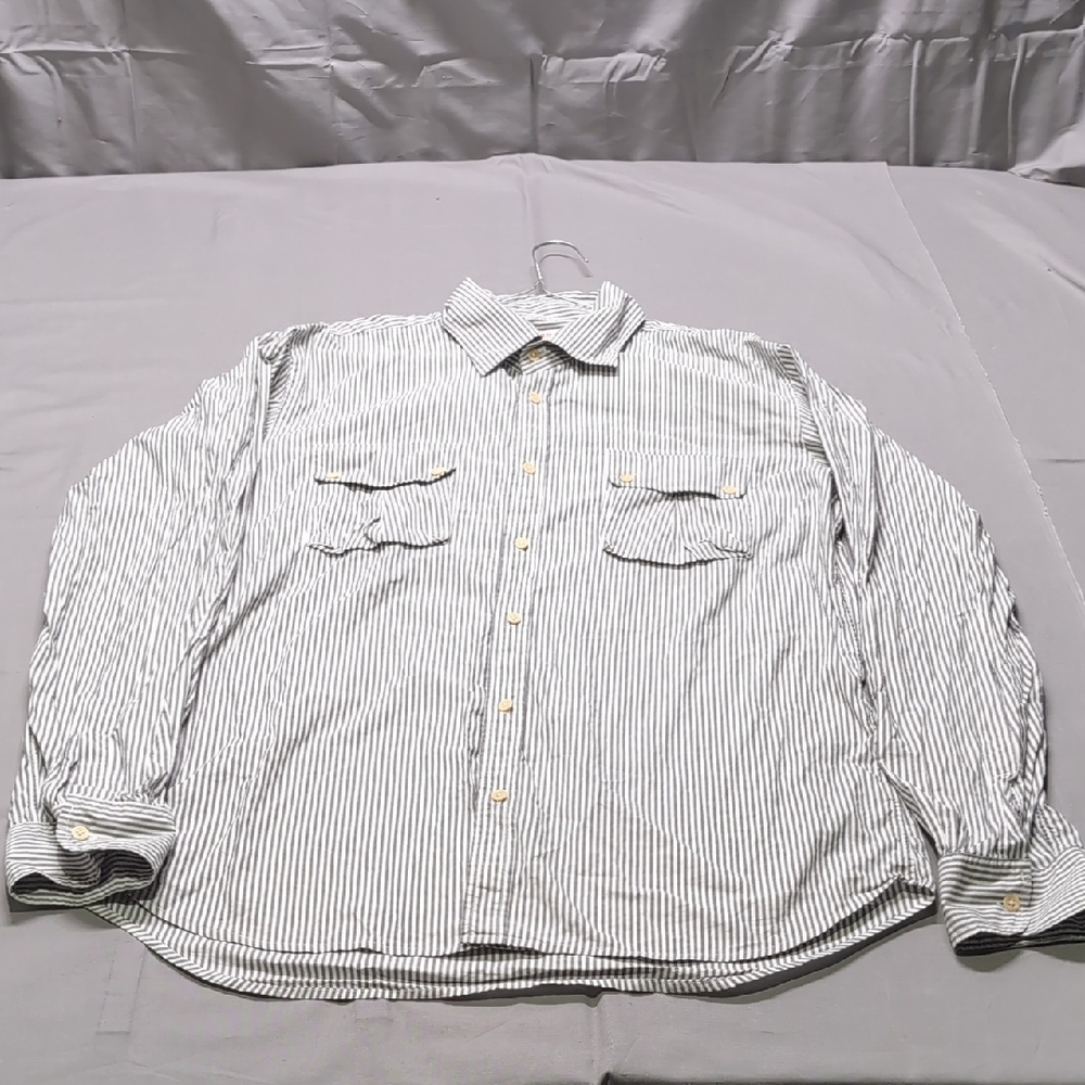 Organic John Patrick Striped Button Down Shirt Grey White XL‎ Long Sleeve Cotton